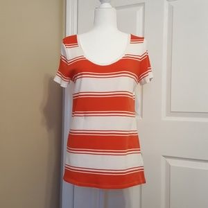 Merona Fitted Orange and White Stripped T-shirt